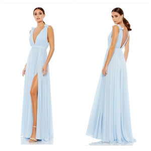 Women's Mac Duggal Light Blue Ruched Chiffon Maxi Dress Size 2